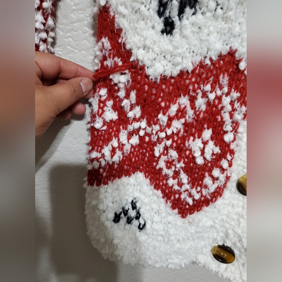 Ally Mae White Knit Red Print Design Long Sleeve Cardigan Women's Size Small - Picture 6 of 7